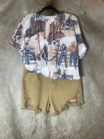HIGH RISE SIDE STEP HEM SHORTS (LARGE)