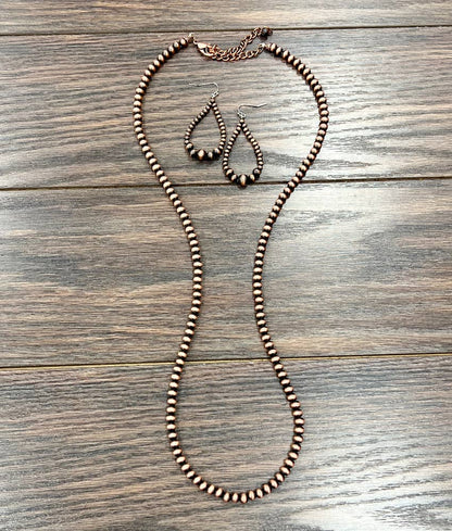 736842, Copper Navajo Bead Necklace Earrings Set