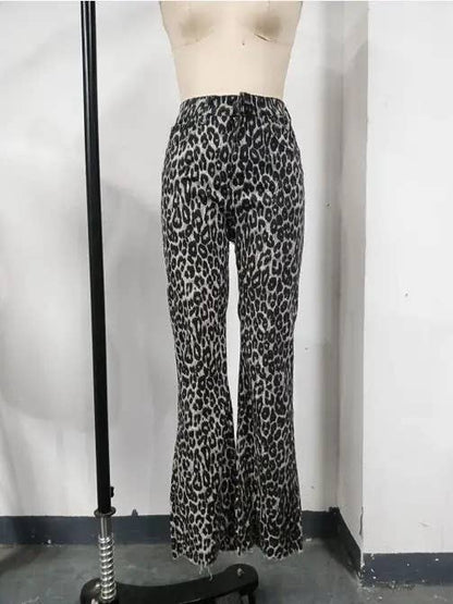 Grey Leopard Print High Waist Pants