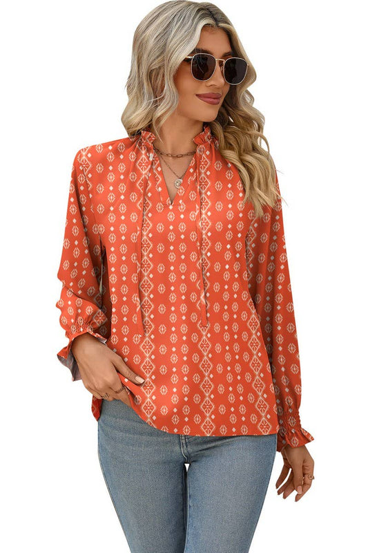 V-NECK TIE LOOSE PRINTED TOP