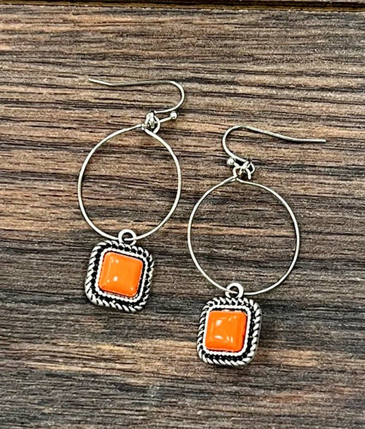 726468, 8mm Square Stone, 25mm Hoop Earrings