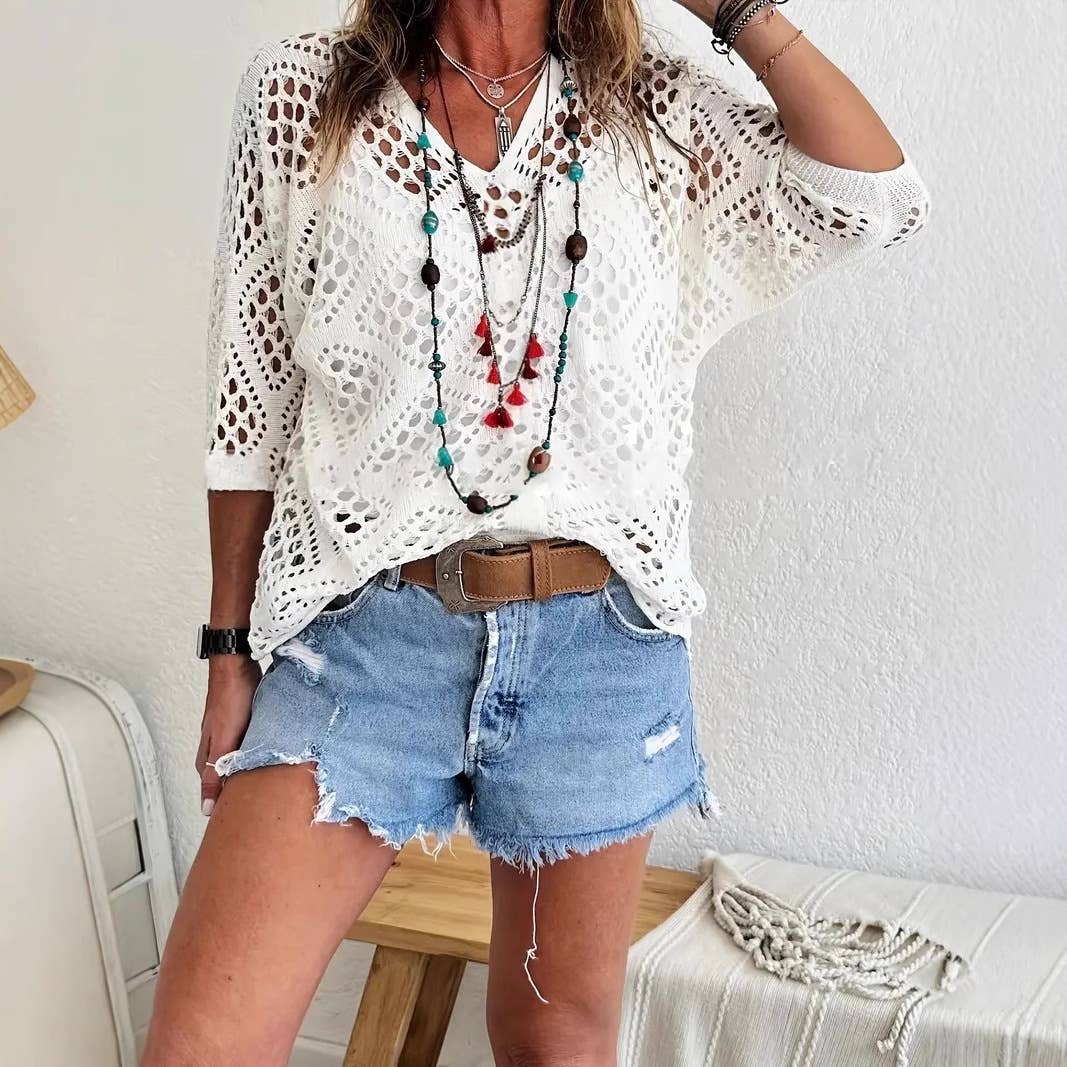 Diamond Cut-Out Blouse (Two Colors)