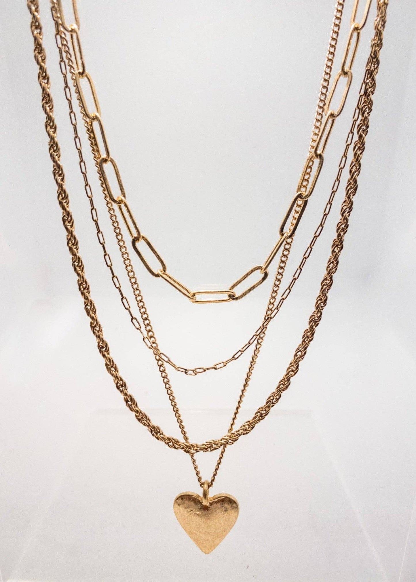 4 Layer Links and Chains Heart Necklace