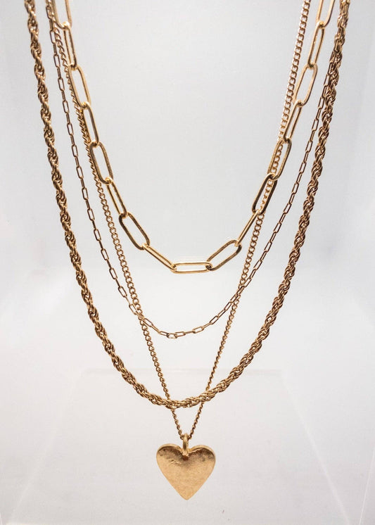4 Layer Links and Chains Heart Necklace