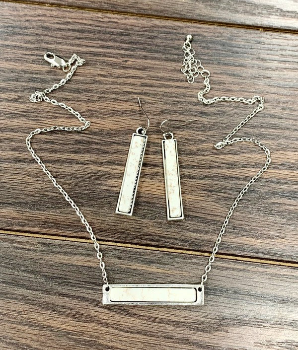 White Turquoise Bar Necklace Earrings Set