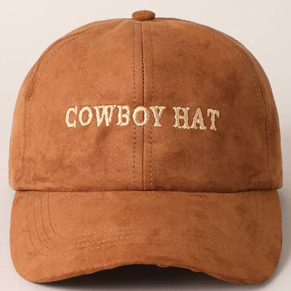Cowboy Hat Text Embroidery Suede Baseball Cap: Black / ONE SIZE