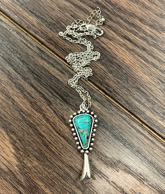 Squash Blossom Turquoise Pendant Necklace
