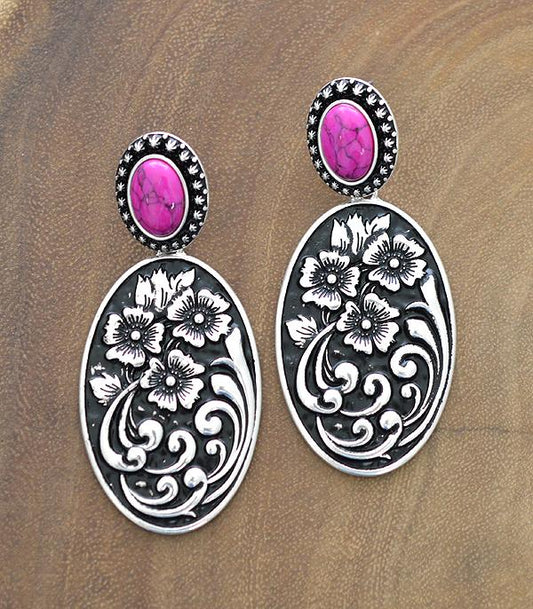 Pink Western Floral Casting Earrings