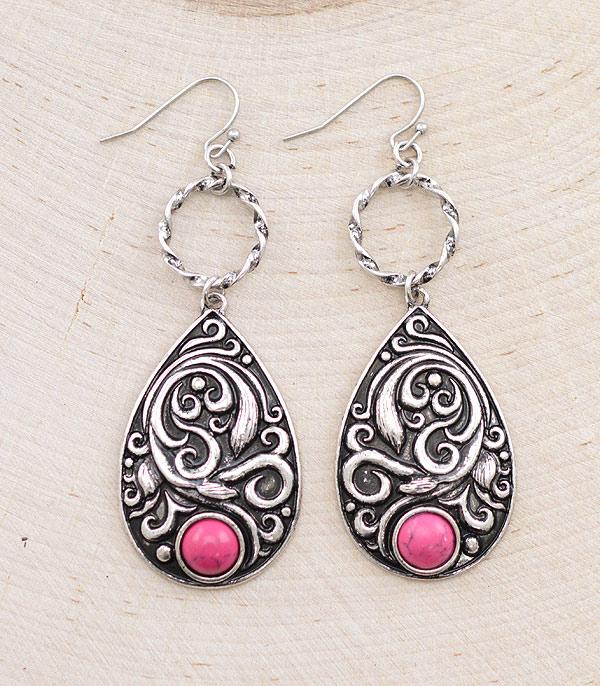 Pink Metal Teardrop Earrings