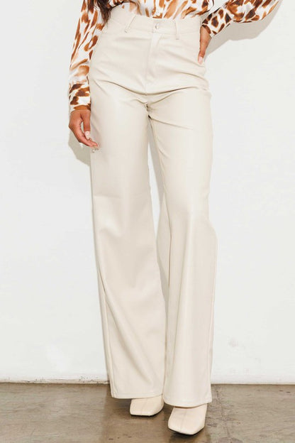 Faux Leather Wide Leg Pants in Cream, Black, Brown