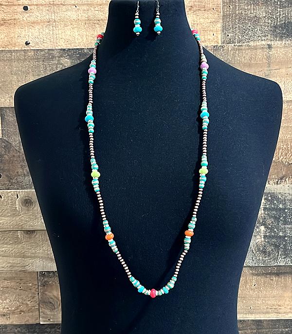 Western Navajo Pearl Bead Necklace Set (2 colors)