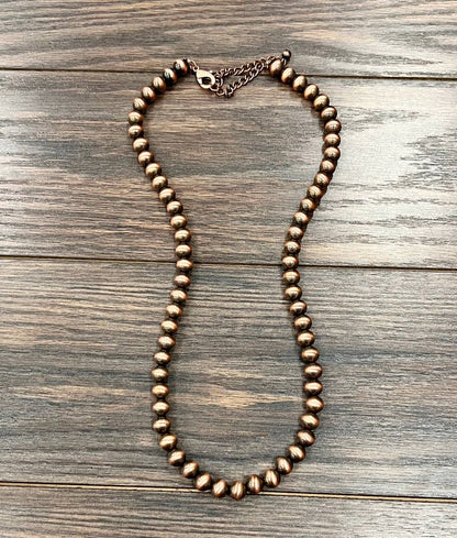 734399, Handmade 10mm Copper Navajo Bead Necklace