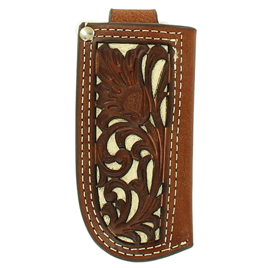 White Floral Inlay Leather Knife Sheath