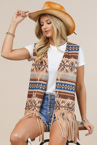 Blue Aztec Fringe Vest