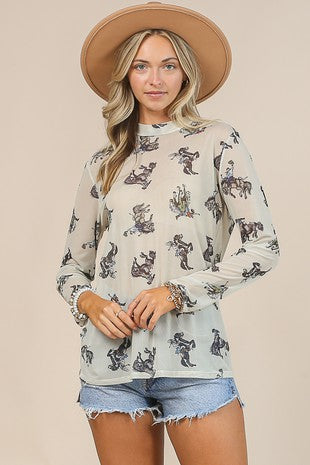 The Julia Cowboy Print Mesh Top