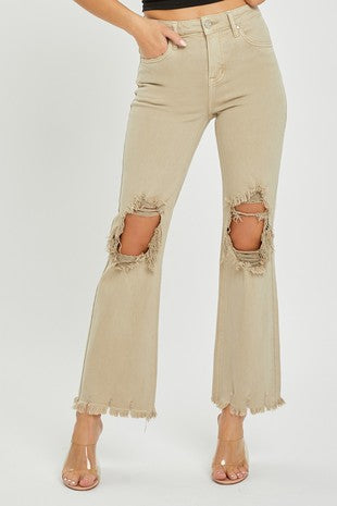 HIGH RISE DISTRESSED STRAIGHT PANTS