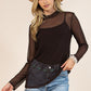 Solid Long Sleeve Mesh Top