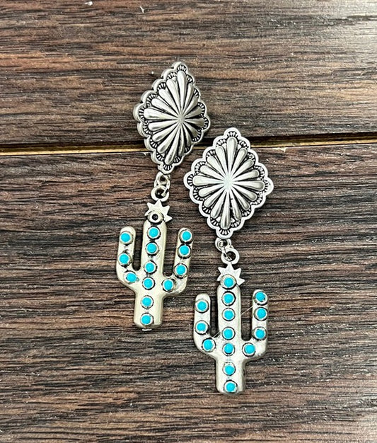 2.2" Turquoise Cactus Earrings
