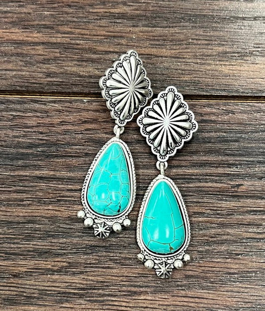 2.3" Turquoise Brass Concho Post Earrings