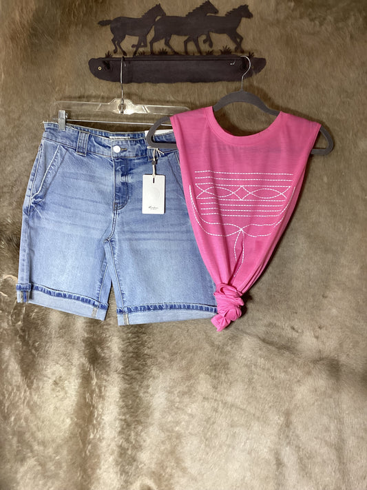 Hot Pink Sleeveless Boot Stitch Top
