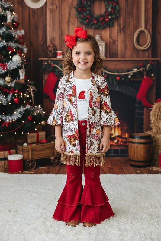 Red Denim Girls Bell Bottom Jeans