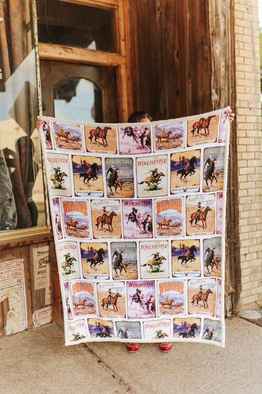 Western Post Stamp Sherpa Blanket