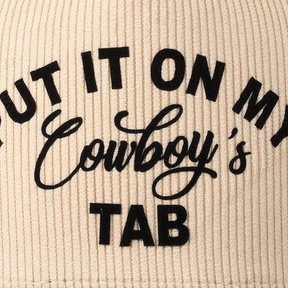Put It On My Cowboy's Tab Two-Tone Corduroy Cap: Black/ Beige ONE SIZE