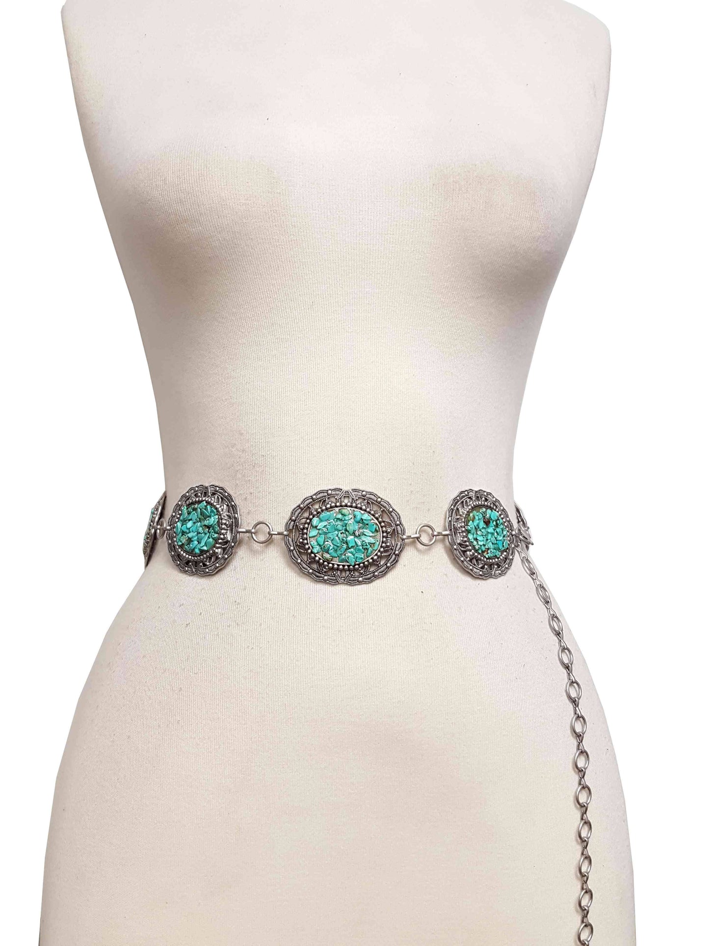 Western Style Silver Chain belt with chip stones