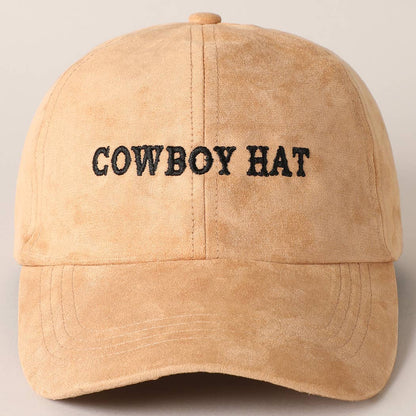 Cowboy Hat Text Embroidery Suede Baseball Cap: Black / ONE SIZE