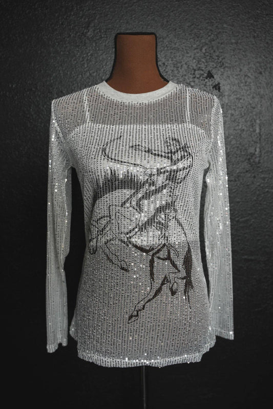 Sequin Saddles Sheer Top