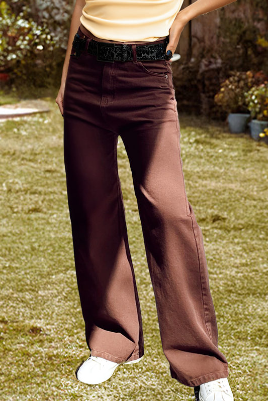 Stylish Straight Jeans in Coffee