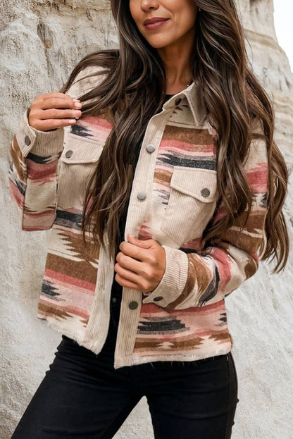 Pink Corduroy Aztec Shacket