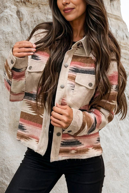 Pink Corduroy Aztec Shacket