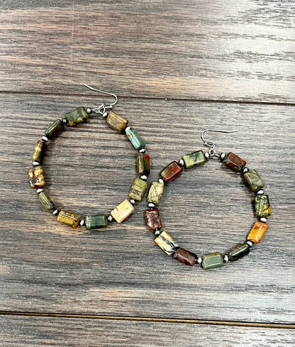 726172, Handmade 65mm Hoop, Gemstone Earrings