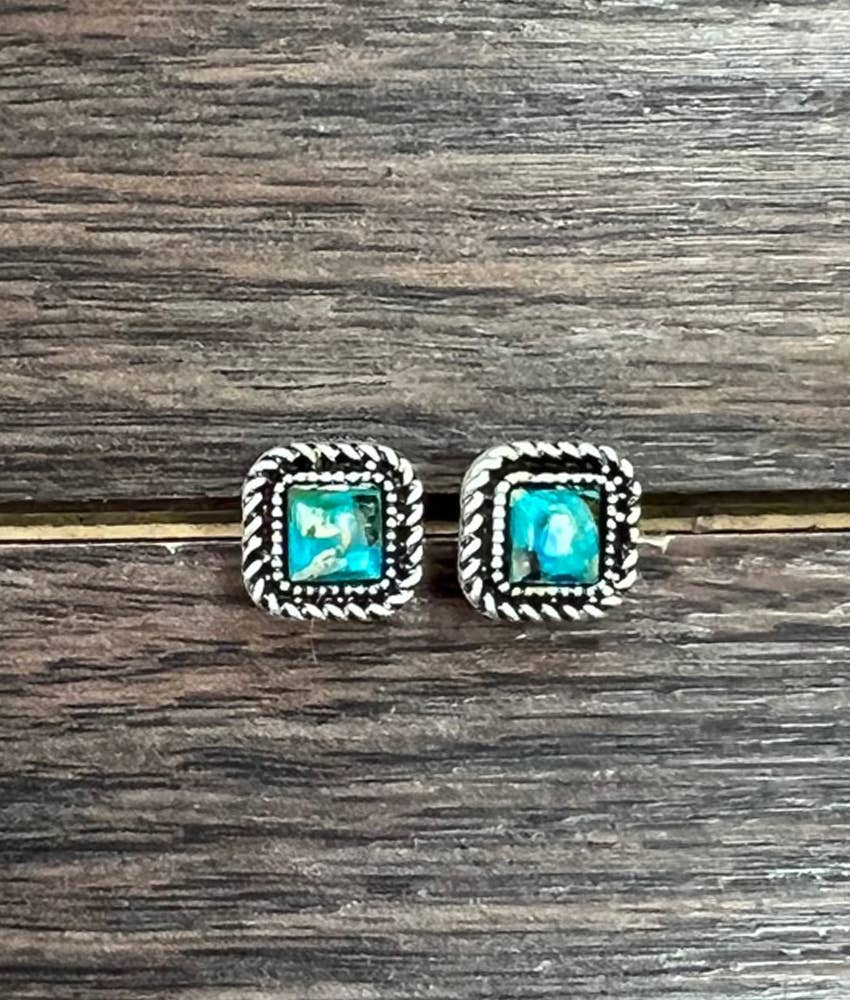 724875, 6mm Square Gemstone Stud Earrings