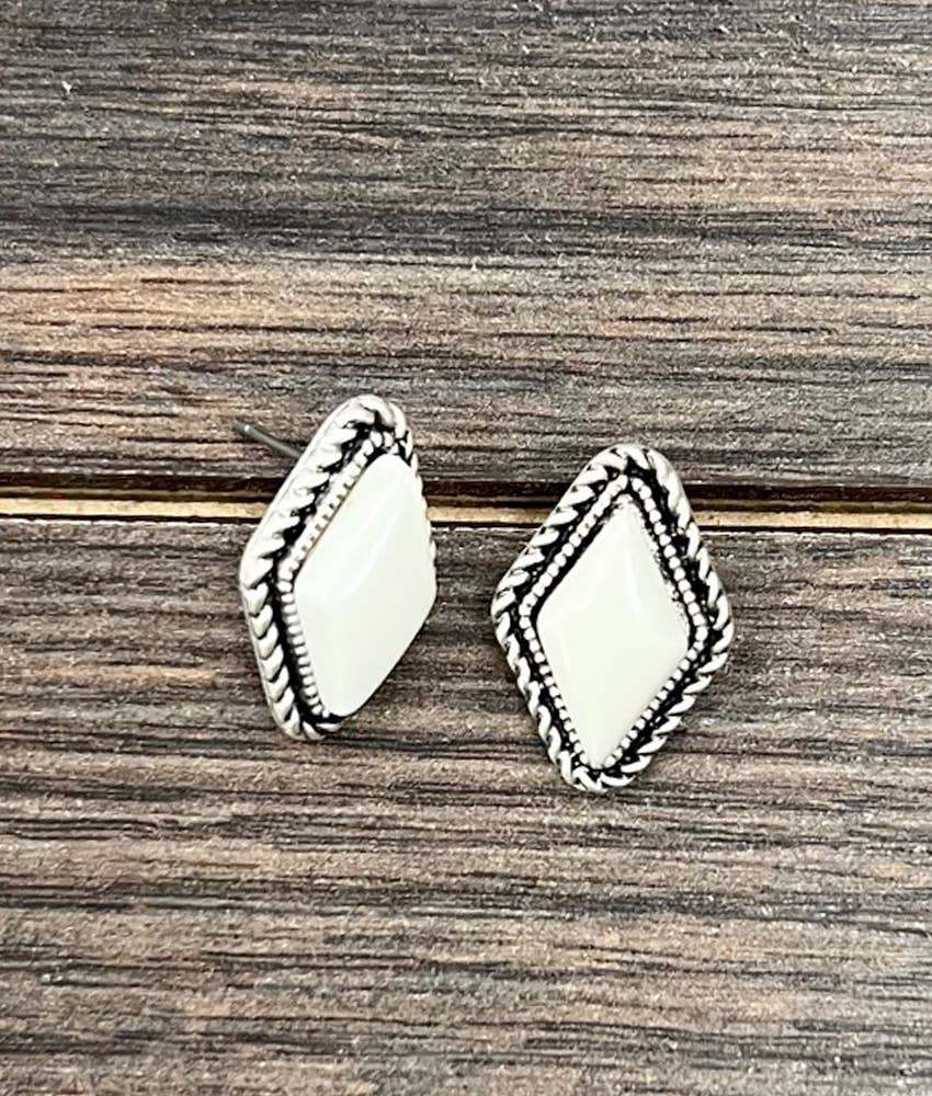 Diamond White Turquoise Stud Earrings