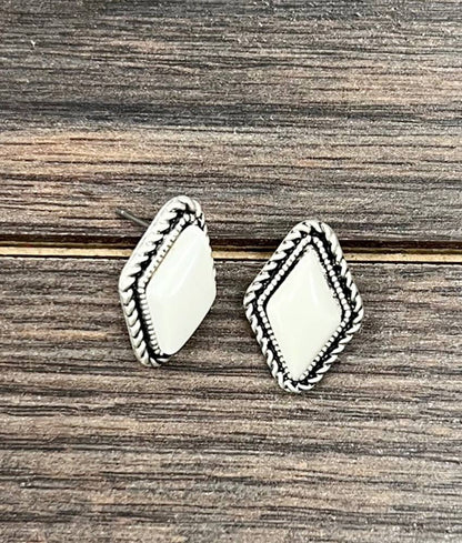Diamond White Turquoise Stud Earrings