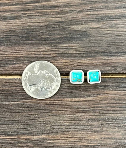 723047, 6mm Square Turquoise Stud Earrings