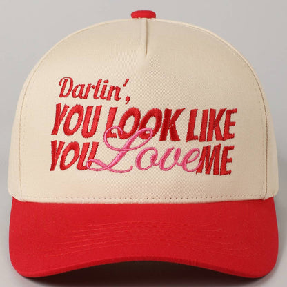 You Look Like You Love Me Embroidery Trucker Hat: Denim / ONE SIZE