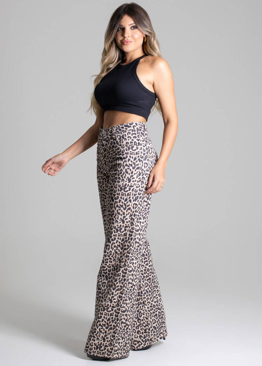 High-Waisted Wide Leg Leopard Pants