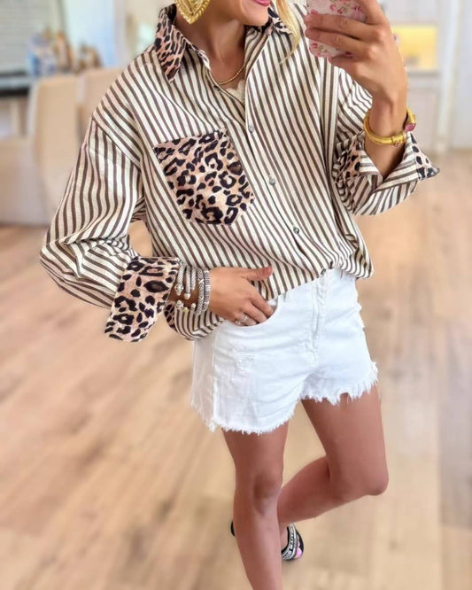 Leopard & Striped Patchwork Shirt