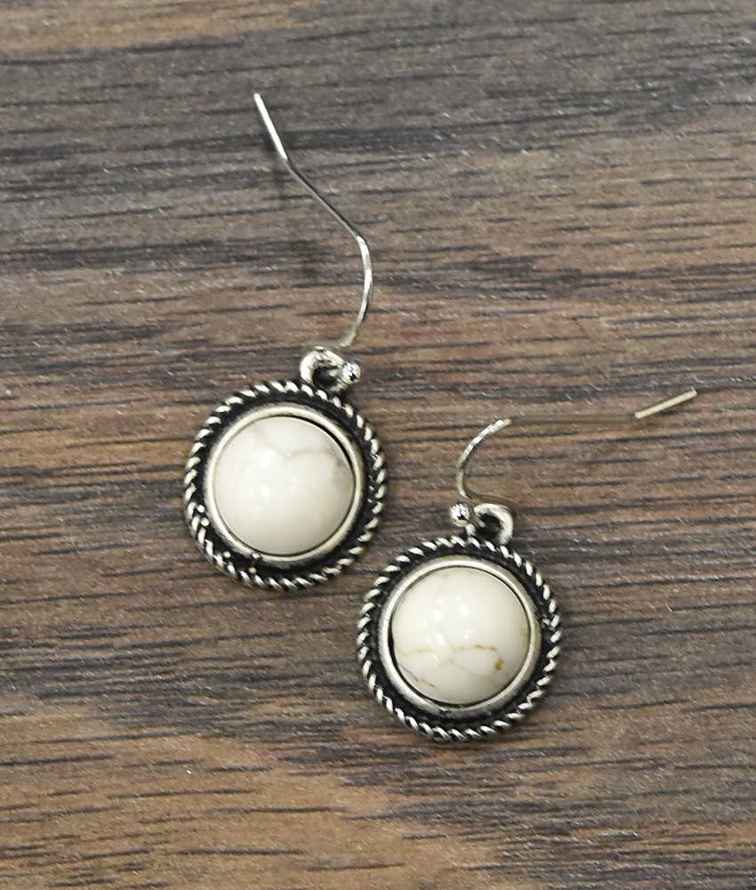 721058, Round White Turquoise Earrings