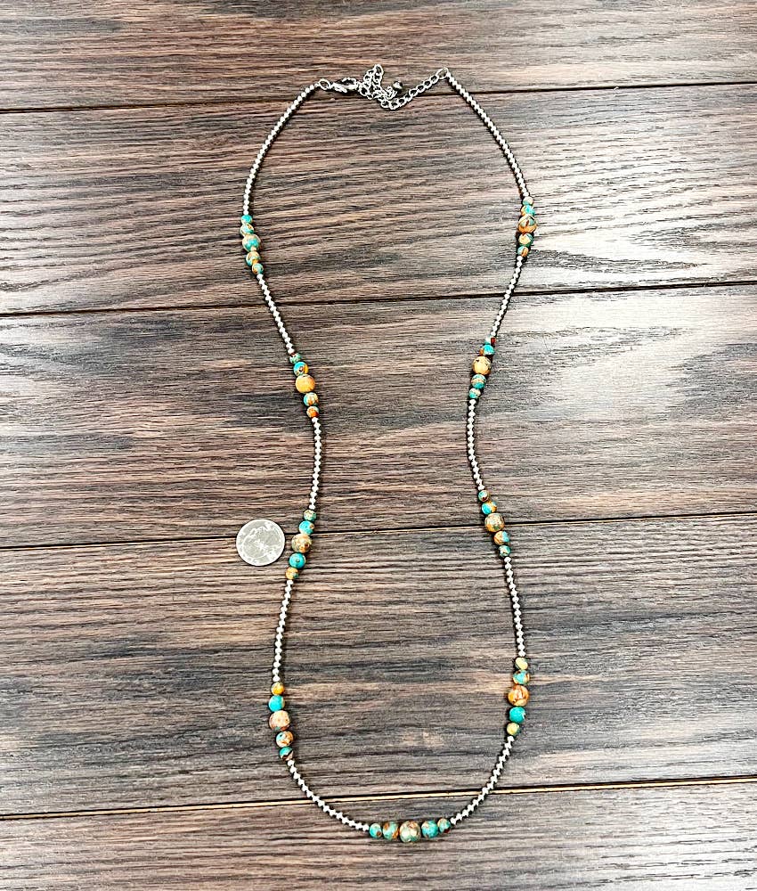 Handmade 36" Silver Navajo Gemstone Necklace