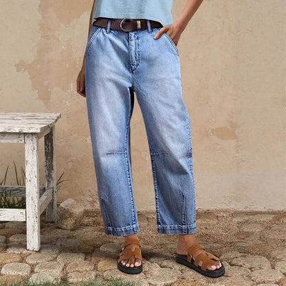 Wide-Leg Denim Cropped Pants