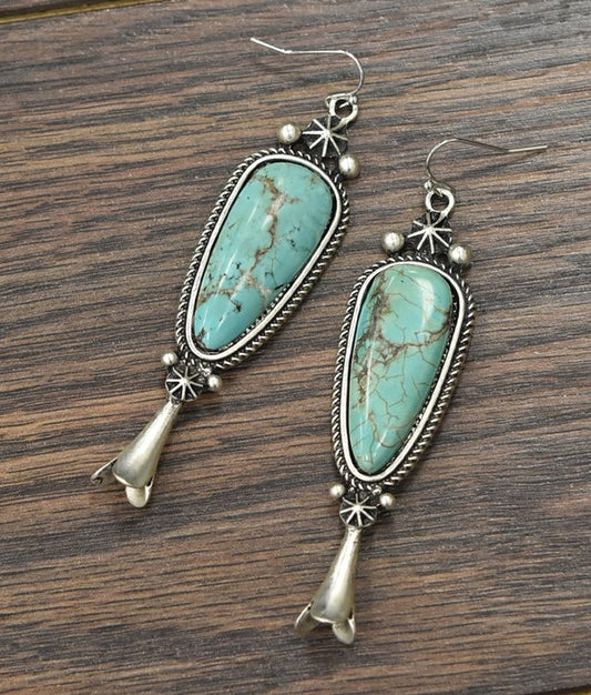 3" Long Squash Blossom Turquoise Earrings