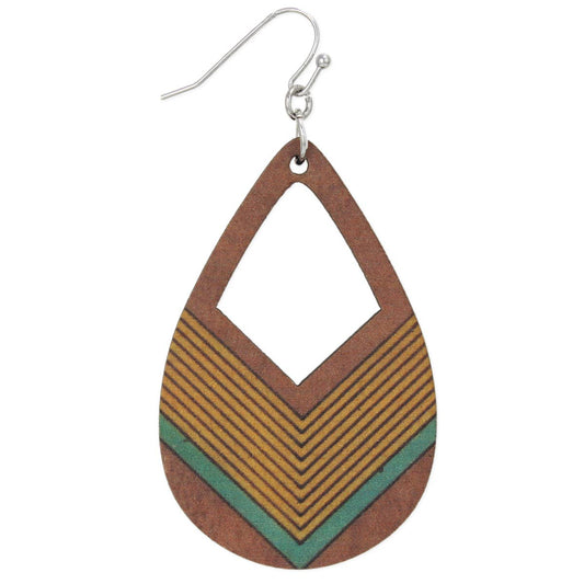 Arrow Stripe Wood Teardrop Earrings