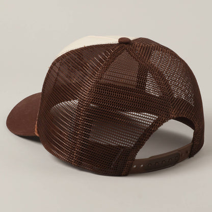 Cowboy Image Howdy Embroidery Mesh Back Cap: Brown / ONE SIZE