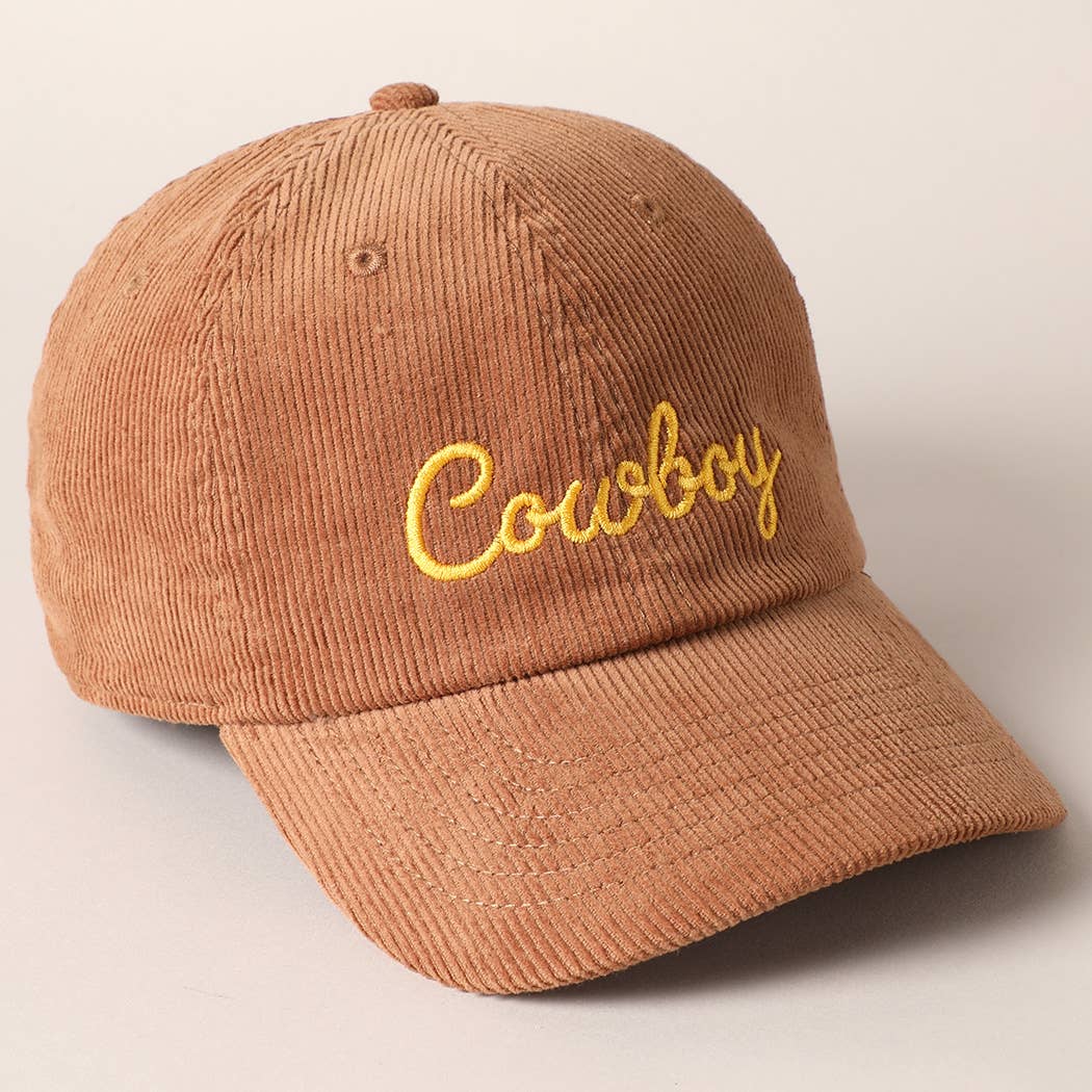 Cowboy Letter Embroidery Corduroy Cap: SAND / ONE SIZE