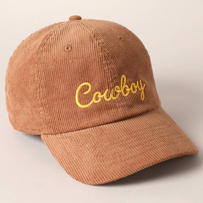 Cowboy Letter Embroidery Corduroy Cap: SAND / ONE SIZE
