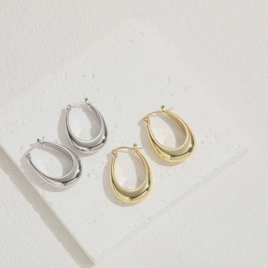 Silver Oval Hoop Earrings